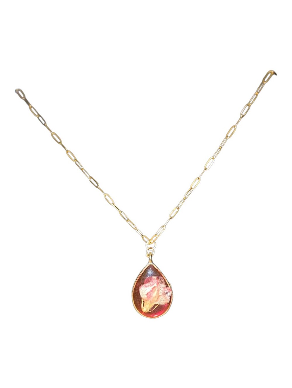 Handcrafted Resin Flower Necklace Rosebud Pendant on Gold Chain 305